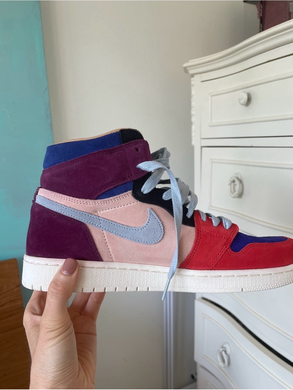 Nike Multicolor Suede High-Top Sneaker In Red, Pink, Purple & Light Blue